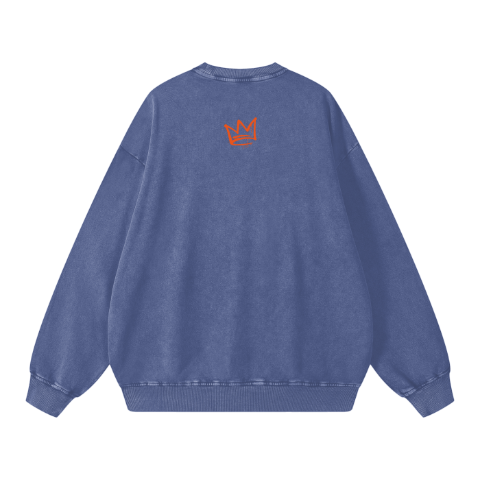 Acid Wash Oversize Sweatshirt -P.O.P PRIORITIES OVER PARTYING