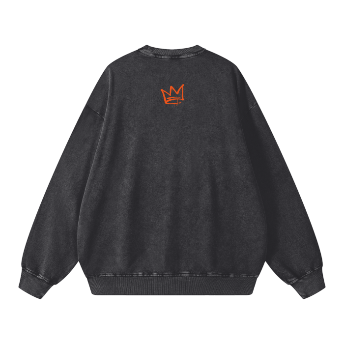 Acid Wash Oversize Sweatshirt -P.O.P PRIORITIES OVER PARTYING